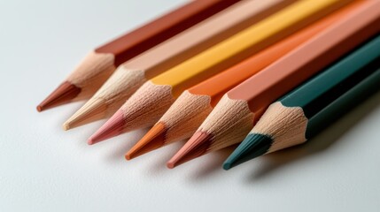 This image presents a captivating display of colorful pencils lined neatly on a desk, serving as a source of inspiration for artists, students, and creative minds alike.