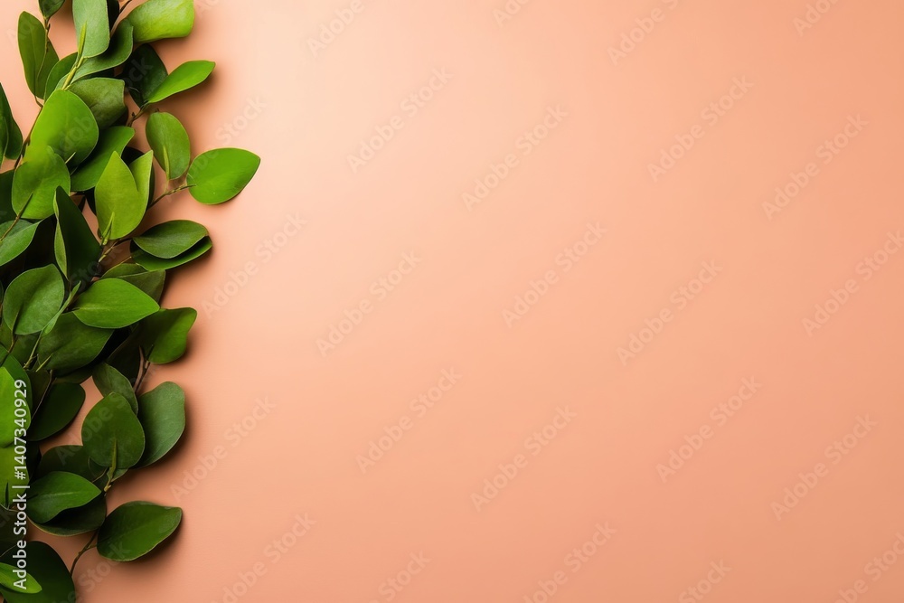 Poster Eucalyptus branches are neatly placed on a soft pastel beige background, creating a minimalistic and elegant visual with ample copy space for text or branding