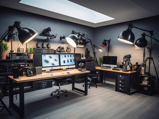 Press areas buzzing with media equipment running as workspace is organized with task lights