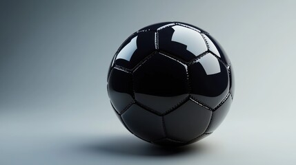 Glossy Black Soccer Ball on Neutral Background