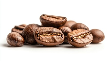 A close-up image of freshly roasted coffee beans, arranged neatly to showcase their rich, glossy surfaces and inviting color profiles, perfect for coffee lovers.