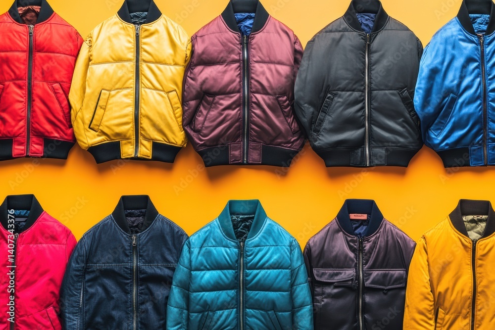 Aufkleber colorful street jackets arranged neatly on a bright background showcase modern textures and styles a