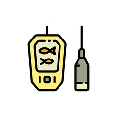 Fish finder color icon. Echo sounder. Depth finder. Fish searching. Digital fish finder vector icon for web design isolated on white background. Digital gadget, designed for web and app.