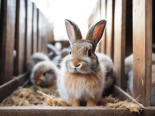 Obraz premium Rabbit hutch with clean environment showing animals breeding naturally and life continuing