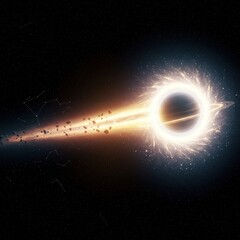 Obraz premium Cosmic Phenomena A Black Hole Devouring a Planet in a Stunning Celestial Display of Energy and Destruction