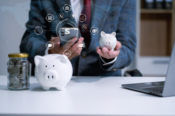 Confident Male calculating savings and managing finances wisely. Wealth growth, financial success,...