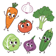 set of funny cartoon vegetables
