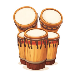 A group of wooden drums sits together ready to make music