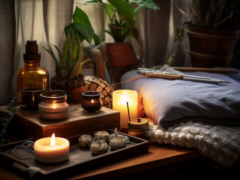 Organizing recovery station with peaceful tools and a therapeutic space promoting calm healing