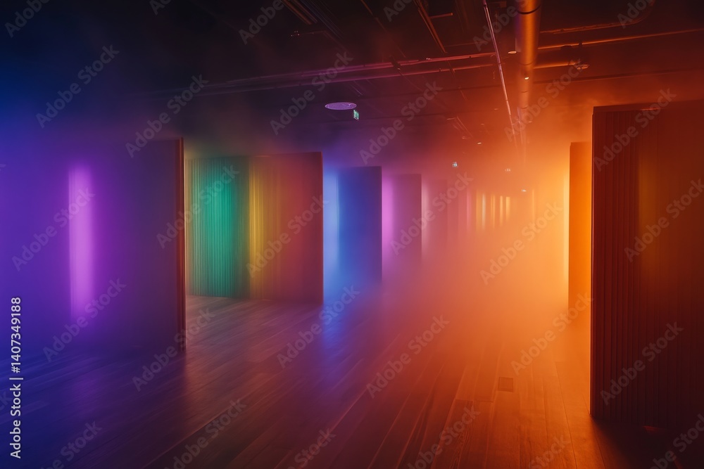 Aufkleber a surreal corridor filled with vibrant, otherworldly light reflecting off walls, creating a mystical
