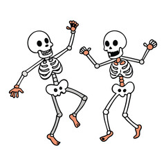 Fototapeta premium A group of cheerful skeletons dancing joyfully in their bony frames, with festive Halloween spirit, surrounded by spooky decorations and a full moon backdrop.