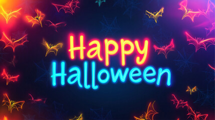 Fototapeta premium Happy Halloween text neon, gradient backgrounds