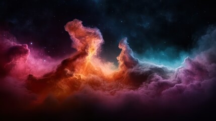 Fototapeta premium This image portrays a mystical nebula with fiery colors, creating a captivating scene of swirling gases and stars that evoke feelings of awe and exploration of the universe.