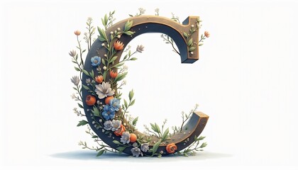 Floral Elegance of Letter "C": The letter "C" blossoms with floral detail, a display of natural beauty and design, showcasing artistry and the grace of organic embellishments.