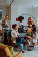 Businesswomen having a work meeting in cafeteria