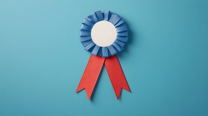 Elegant Blue Ribbon Medal with Red and White Accents, a Symbol of Achievement and Excellence
