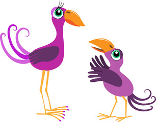 A male bird tries to catch the attention of a female bird