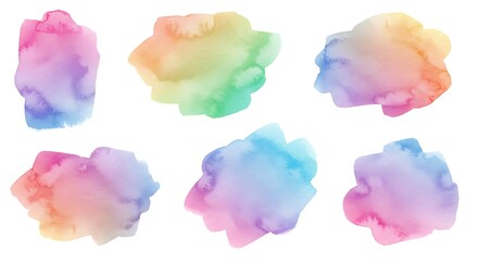 Rainbow Watercolor Abstract Art: Six Pastel Color Splashes