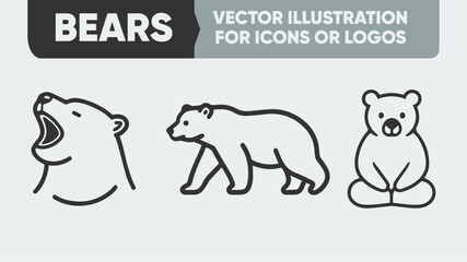 Minimalist Bear Silhouette Vector - Line Art Animal Icons for Branding, Stickers, and Digital Designs