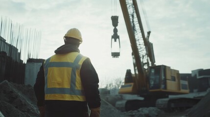 Construction laborer operating a crane on site. Featuring coordination and control
