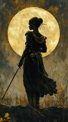 Silhouette of a Warrior Under the Moon