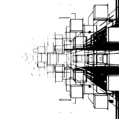 Abstract Architectural Diagram: Cubes, Lines, Perspective