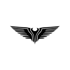 Black Winged Emblem on White: Minimalist, Geometric Design