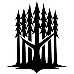 Stylized Forest Silhouette: Vector Graphic of Evergreen Trees, Black & White