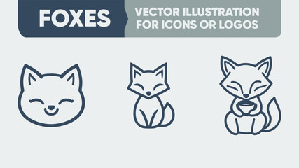Modern Fox Vector Icons - Thin Line Animal Art for Nature Conservation & Wildlife Organizations