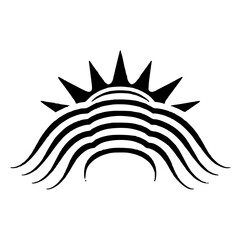 Black and White Sunrise Vector: Abstract Sun Design on White