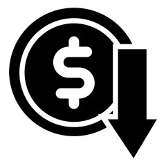  money, coin, currency, deflation, crisis Icon, Glyph style icon vector illustration, Suitable for website, mobile app, print, presentation, infographic and any other project.
