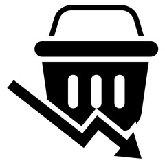  Basket, shopping, down, crisis, recession Icon, Glyph style icon vector illustration, Suitable for website, mobile app, print, presentation, infographic and any other project.