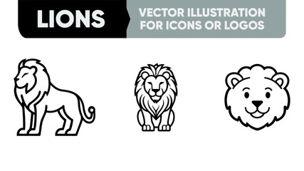 Wild Animal Vector Icons - Elegant Lion Line Art for Luxury Brands, Packaging & Premium Products