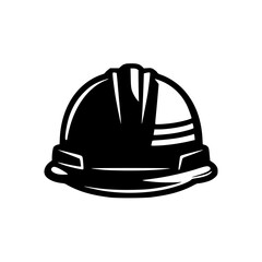 Black & White Construction Helmet Icon - Safety, Protection, Silhouette