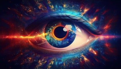 Verdant and Mystical Forest Eye, A Glimpse into an Enchanted Realm, Lush Greenery Merges with Shadows and Rays of Morning Light, Offering a Window to the Fantasy World.