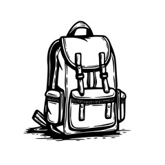 Black & White Backpack Illustration: Travel, Adventure, Vintage Style