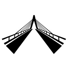 Minimalist Cable-Stayed Bridge Icon in Black & White