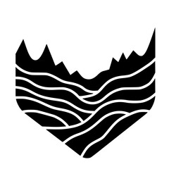 Obraz premium Mountainscape Shield: Black and White Vector Illustration