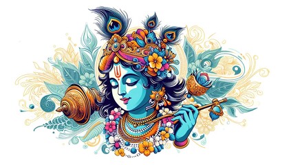 A vector colorful illustration of Krishna Janmashtami, also known simply as Krishnashtami, is an annual Hindu festival that celebrates the birth of Krishna.