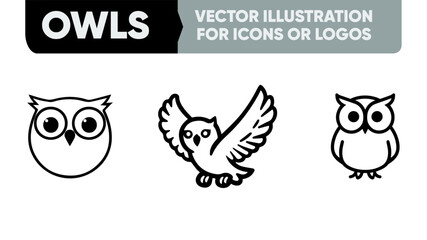 Simple Owl Silhouette Vector Set – Minimal Line Art for Logos, UI, or Packaging