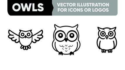 Minimalist Owl Line Art Icons – Animal Vector Set for Logo, Silhouette, or Flaticon Design
