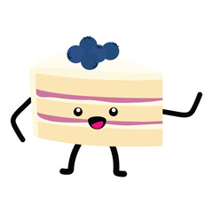 Funny cartoon character piece of birthday cake. Vector illustration