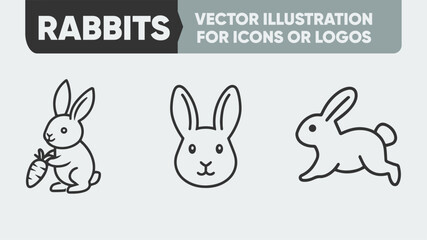 Rabbit Outline Icons Collection – Clean Linear Vector for Logos, Apps & Branding