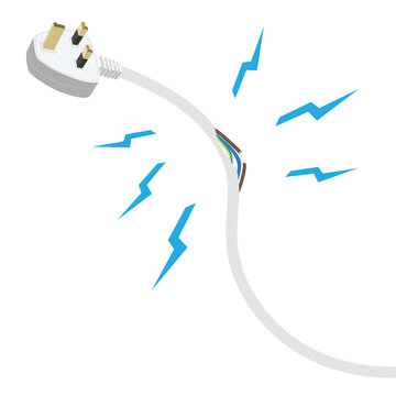 Dangerous broken power electrical cable with plug