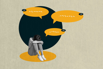 Trend mockup collage of person with many comments on khaki background