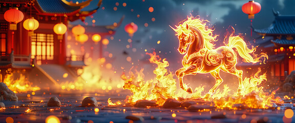 Obraz premium Fiery Spirit of the Fire Horse – Chinese New Year 2026 Celebration