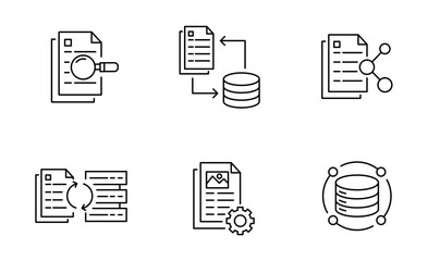 Set of Document Management icon, Database, File Management, Data Storage Symbol Outline icon, Editable Stroke