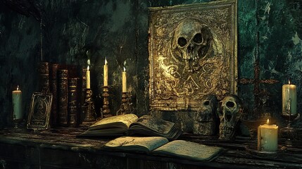 Obraz premium Dark Antique Books and Candles