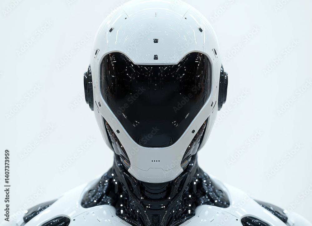 Poster hyper-realistic futuristic humanoid robot with sleek design and advanced technology isolated on whit