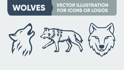 Wolf Pack Linear Icons - Minimalist Predator Vector for Clothing & Merchandise